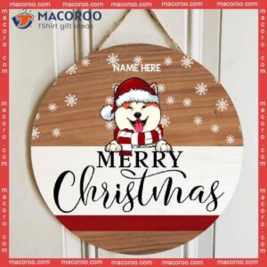 Merry Christmas, Pale Wooden, Personalized Dog Christmas Wooden Signs