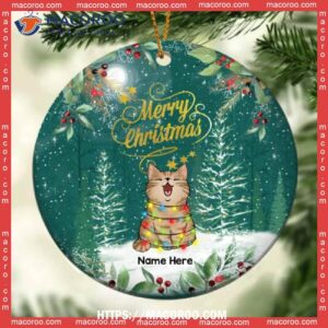 Merry Christmas Pine Green Sky With Snow Circle Ceramic Ornament, Bengals Christmas Ornaments