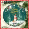 Merry Christmas Pine Green Sky With Snow Circle Ceramic Corgi  Ornament