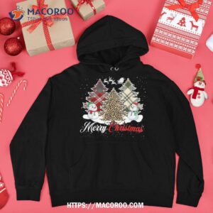 merry christmas red leopard print tree snow shirt snowman cute hoodie
