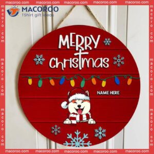 Merry Christmas, String Lights Red Wooden, Personalized Dog Christmas Wooden Signs