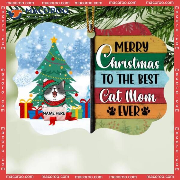 Merry Christmas To The Best Cat Mom Ever, Shaped Wooden Ornament, Personalized Lovers Decorative Ornament