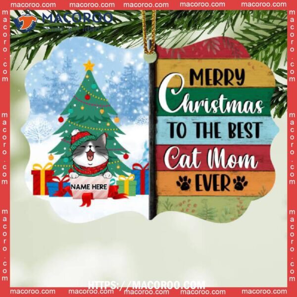 Merry Christmas To The Best Cat Mom Ever, Shaped Wooden Ornament, Personalized Lovers Decorative Ornament, Kitten Ornaments