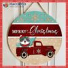 Merry Christmas, Vintage Truck Rustic Door Hanger, Personalized Cat Breed Wooden Signs