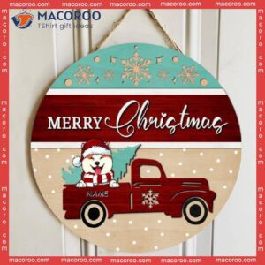 Merry Christmas, Vintage Truck Rustic Door Hanger, Personalized Dog Breed Wooden Signs