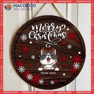 Merry Christmas, White And Red Snowflake, Wooden, Personalized Cat Christmas Wooden Signs