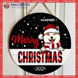 Merry Christmas, White Dots On Black Background, Personalized Dog Christmas Wooden Signs