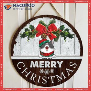 Merry Christmas, White Wood Wall, Personalized Cat Christmas Wooden Signs