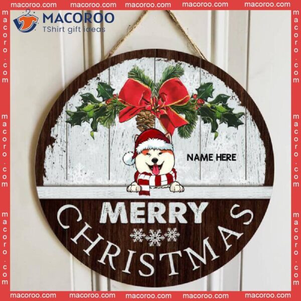 Merry Christmas, White Wood Wall, Personalized Dog Christmas Wooden Signs