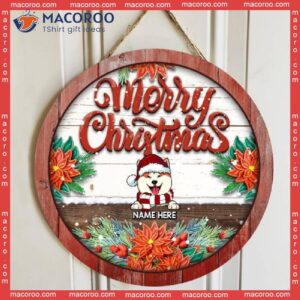 Merry Christmas, White Wooden Background, Red Old Wood Around, Personalized Dog Christmas Signs