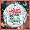 Merry Christmas Winter Forest With Gifts Circle Ceramic Ornament, Personalized Cat Lovers Decorative Ornament