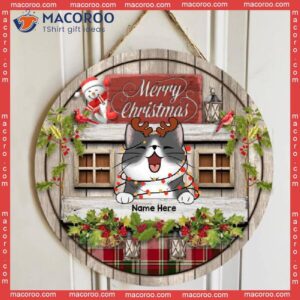 Merry Christmas, Wood Wall With Windows, Personalized Cat Christmas Wooden Signs