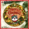Merry Christmas Wreath With Warm Light Circle Ceramic Ornament, Personalized Cat Lovers Decorative Ornament