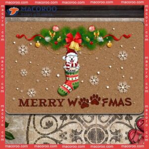 Merry Woofmas Dogs On Socks Front Door Mat,christmas Personalized Doormat, Gifts For Dog Lovers