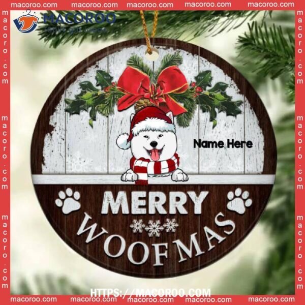 Merry Woofmas Circle Ceramic Ornament, Dog Christmas Ornaments
