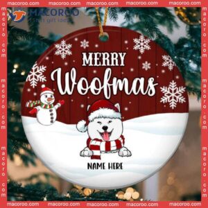 Merry Woofmas, Snowman Circle Ceramic Ornament, Personalized Christmas Dog Breeds Ornament