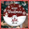 Merry Woofmas, Snowman Circle Ceramic Ornament, Personalized Christmas Dog Breeds Ornament, Dog Christmas Decor