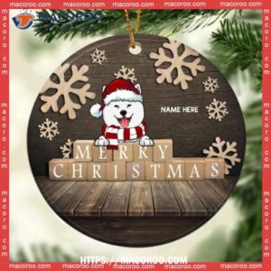 Merry Xmas Letters Print On Box Wooden Circle Ceramic Ornament, Dogs First Christmas Ornament