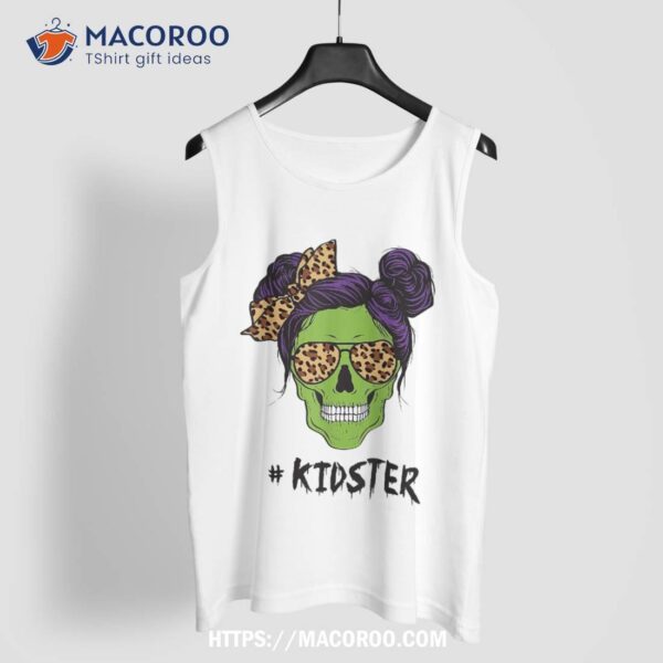 Messy Bun Kidster Kid Monster Funny Halloween Costume Skull Shirt, Scary Skull