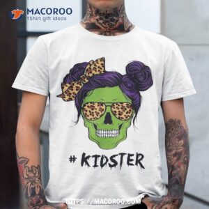 Messy Bun Kidster Kid Monster Funny Halloween Costume Skull Shirt, Scary Skull