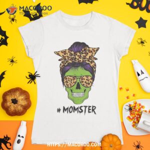 messy bun momster mom monster funny halloween costume skull shirt skull pumpkin tshirt 1