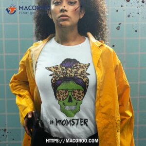 messy bun momster mom monster funny halloween costume skull shirt skull pumpkin tshirt 2