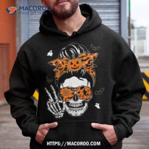 Messy Bun Skull Skeleton Jack O Lantern Halloween Wo Shirt, Best Halloween Gifts For Adults
