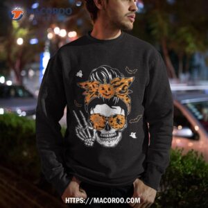 messy bun skull skeleton jack o lantern halloween wo shirt best halloween gifts for adults sweatshirt