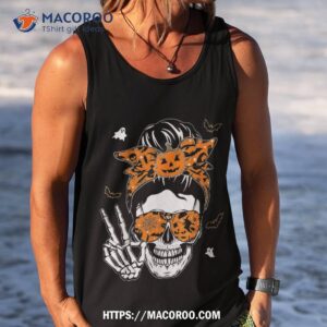 messy bun skull skeleton jack o lantern halloween wo shirt best halloween gifts for adults tank top