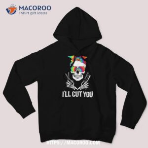 Messy Bun Skull Tie Dye Hairdresser I’ll Cut You Halloween Shirt, Skeleton Masks