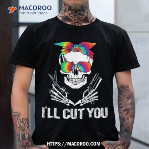 messy bun skull tie dye hairdresser i ll cut you halloween shirt skeleton masks tshirt