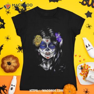 Mexican Sugar Skull Girl Halloween Dia De Los Muertos Shirt, Skeleton Masks