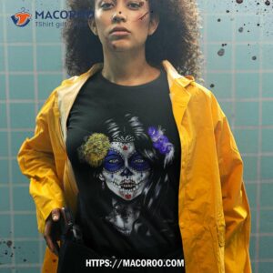 mexican sugar skull girl halloween dia de los muertos shirt skeleton masks tshirt 2