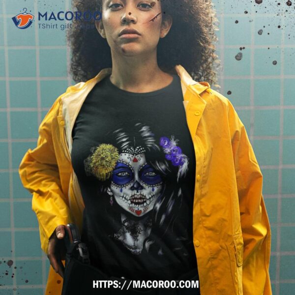 Mexican Sugar Skull Girl Halloween Dia De Los Muertos Shirt, Skeleton Masks