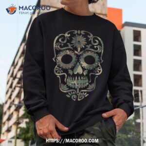 military camouflage camo dia de los muertos sugar skull shirt spooky scary skeletons sweatshirt