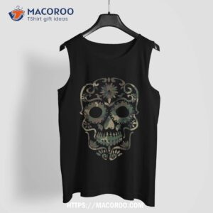 military camouflage camo dia de los muertos sugar skull shirt spooky scary skeletons tank top