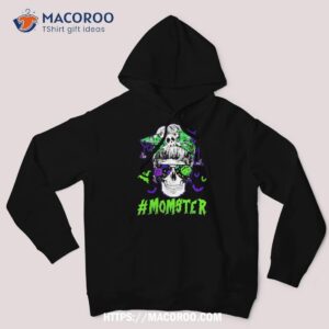 momster halloween costume skull mom messy hair bun monster shirt skeleton head hoodie 1