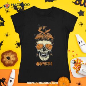 Momster Tshirt Messy Bun Skull Halloween Mom Shirt, Scary Skull