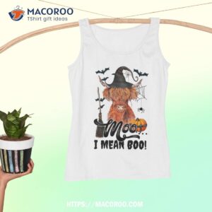 moo i mean boo witch scottish highland cow halloween costume shirt tank top