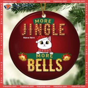 More Jingle Bells, Red Background, Personalized Cat Christmas Ornament