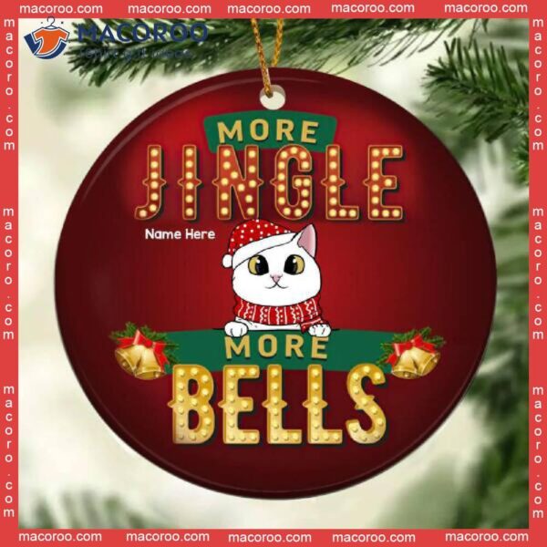 More Jingle Bells, Red Background, Personalized Cat Christmas Ornament