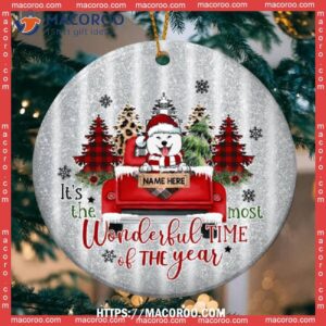 Most Wonderful Time Of The Year Silver Circle Ceramic Ornament, Dog Christmas Decor