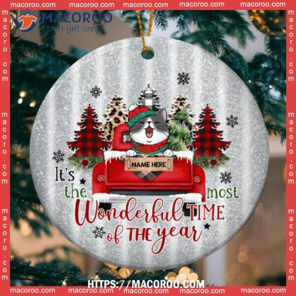 Most Wonderful Time Of The Year Silver Circle Ceramic Ornament, Hallmark Cat Ornaments