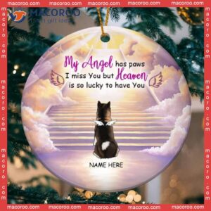 My Angel Has Paws, I Miss You But Heaven Is So Lucky To Have You, Dog Memorial Circle Ceramic Ornament, Personalized Christmas Ornament