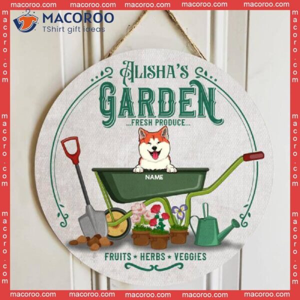 My Garden Fresh Produce Fruits Herbs Veggies, Dogs In The Wheelbarrow Door Hanger, Personalized Dog Breeds Wooden Signs