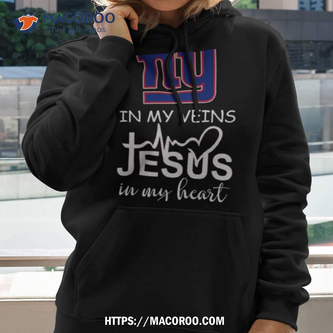 New York Giants Shop Logo 2023 In My Veins Jesus In My Heart Hoodie