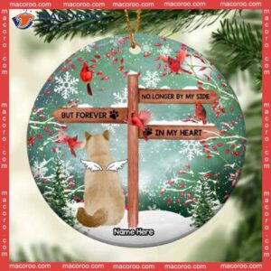No Longer By My Side Memorial Circle Ceramic Ornament, Personalized Angel Cat Lovers Decorative Christmas Ornament