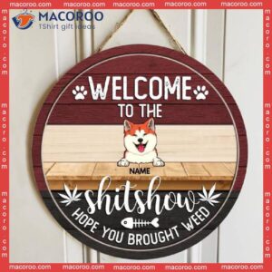 No Need To Knock We Know You Are Here, Red And Black Wood, Personalized Dog Wooden Signs