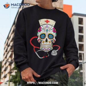 nurse sugar skull stethoscope rn medical halloween costume shirt skull pumpkin sweatshirt