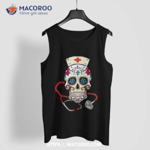 nurse sugar skull stethoscope rn medical halloween costume shirt skull pumpkin tank top